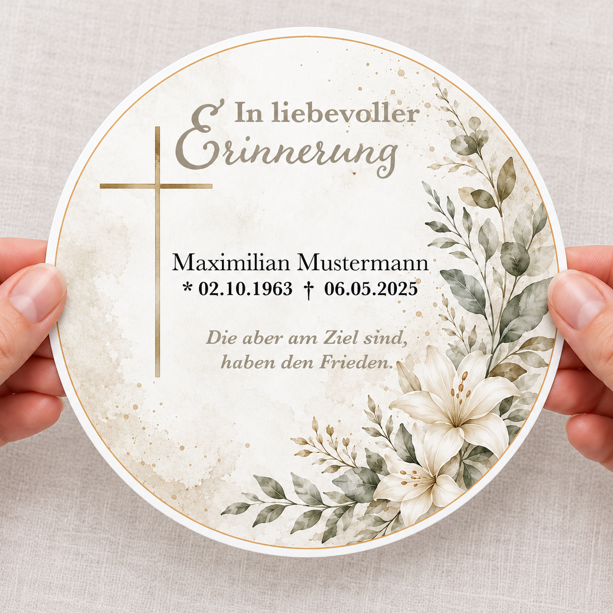 Tortenaufleger Beerdigung & Trauerfeier Blüten 02 – personalisiert mit Name & Datum Fondantpapier – versch. Formen