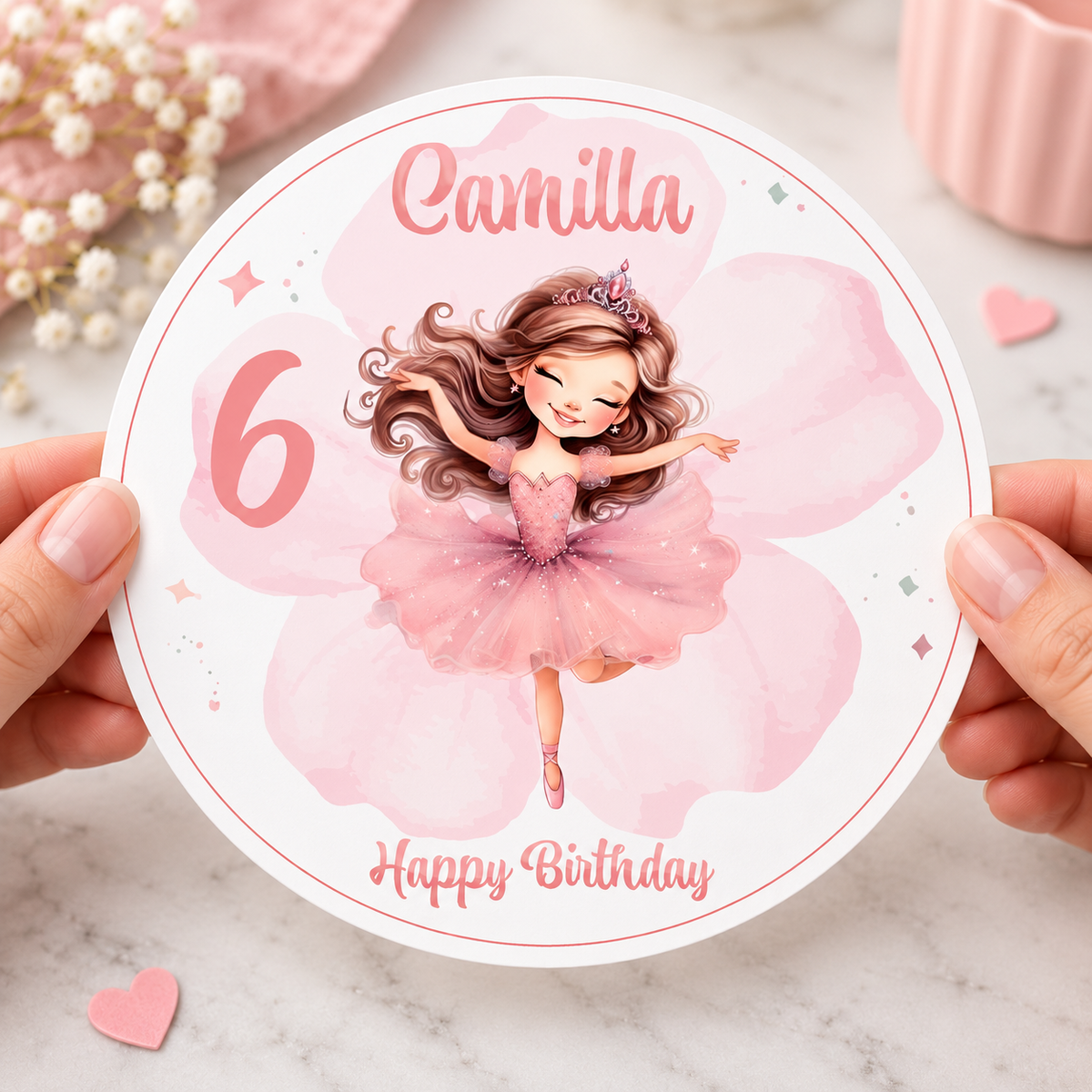 MUCKKI-PRO:03c5c56ccc216356ef48a3231aa37aff466f2af5671a8042b88c2b1f72719500:Tortenaufleger Geburtstag Ballerina 2 Name & Zahl (20cm)