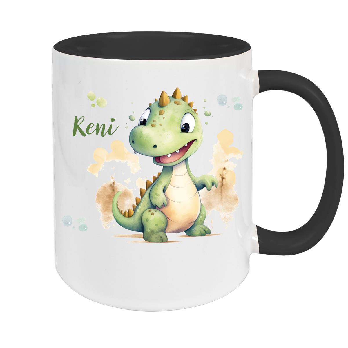 Tasse Wunschname Dino 3 Keramik Kinderbecher versch. Farben