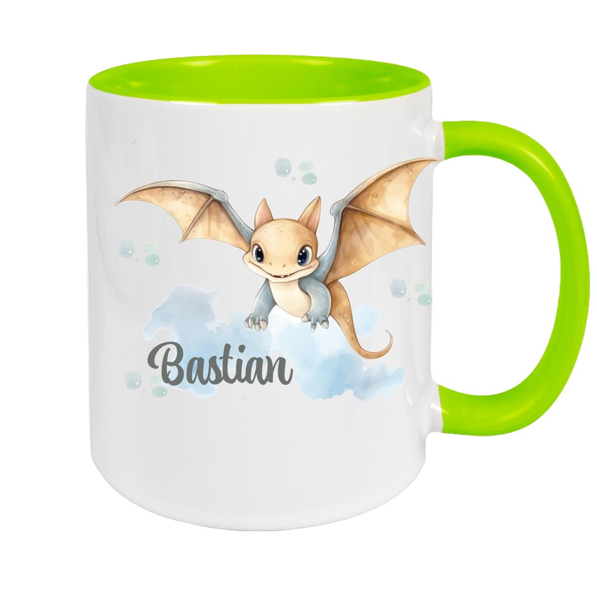 Tasse Wunschname Dino 4 Keramik Kinderbecher versch. Farben