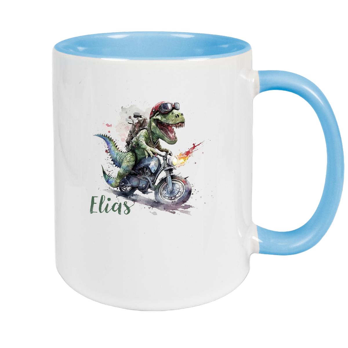 Tasse Dino 5 Wunschname Keramik Kinderbecher Personalisiert versch. Farben