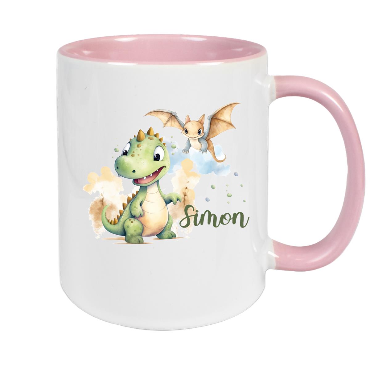 Tasse Dino 6 Wunschname Keramik Kinderbecher Personalisiert versch. Farben