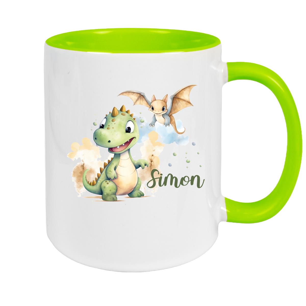 Tasse Dino 6 Wunschname Keramik Kinderbecher Personalisiert versch. Farben
