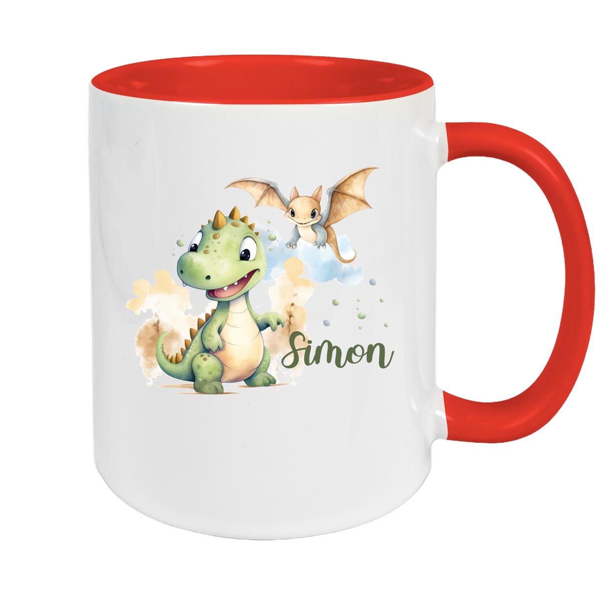 Tasse Dino 6 Wunschname Keramik Kinderbecher Personalisiert versch. Farben