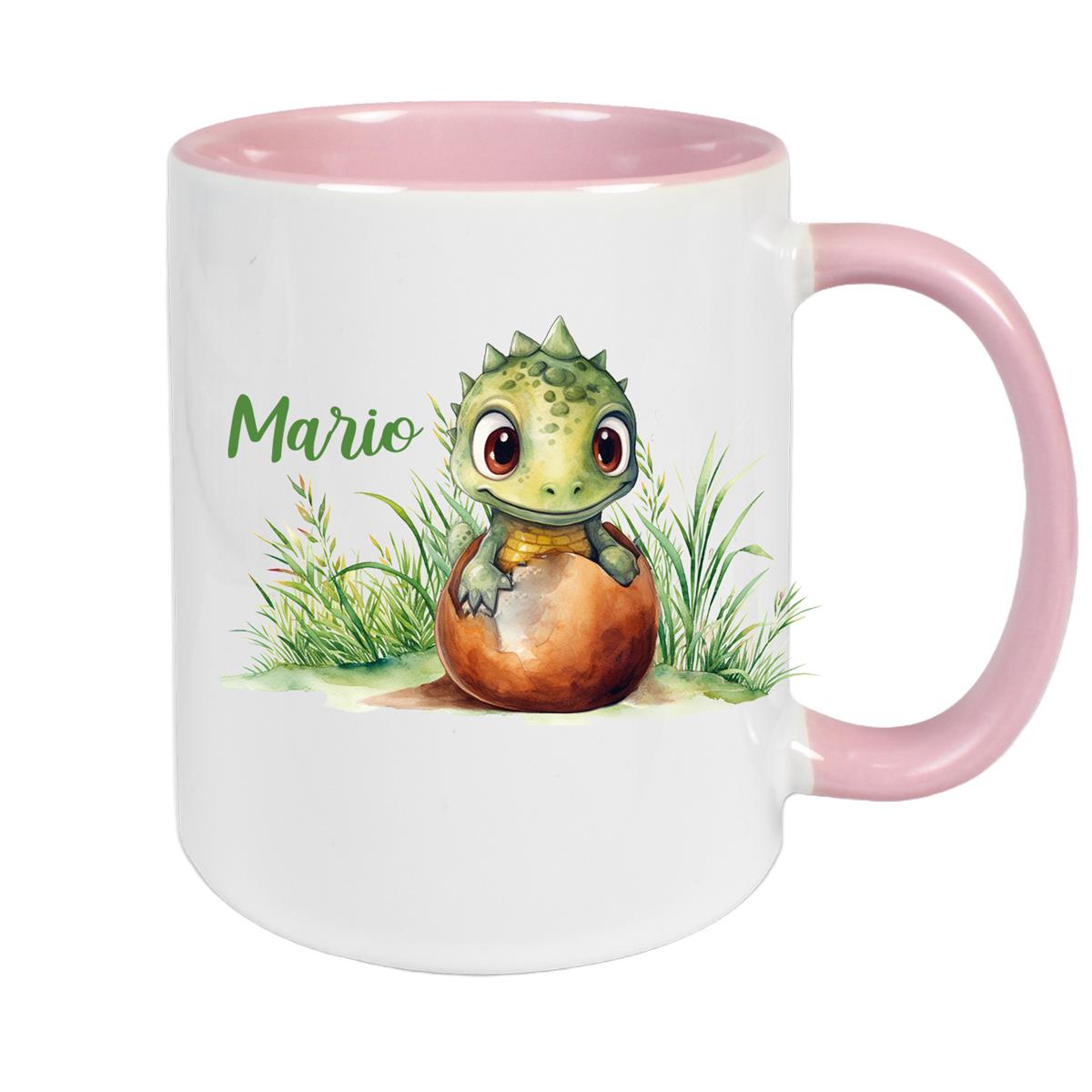 Tasse Dino 7 Wunschname Keramik Kinderbecher Personalisiert versch. Farben