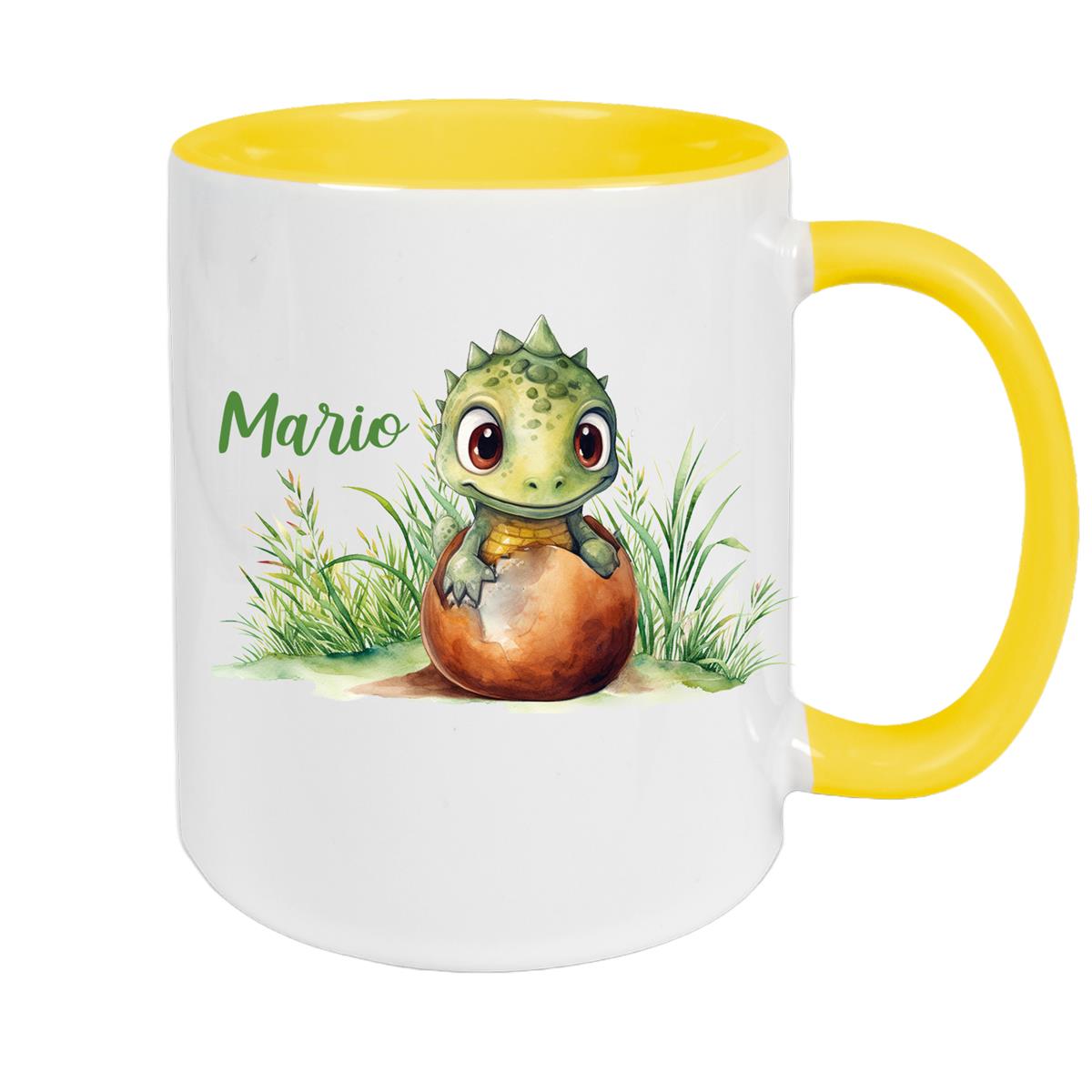 Tasse Dino 7 Wunschname Keramik Kinderbecher Personalisiert versch. Farben