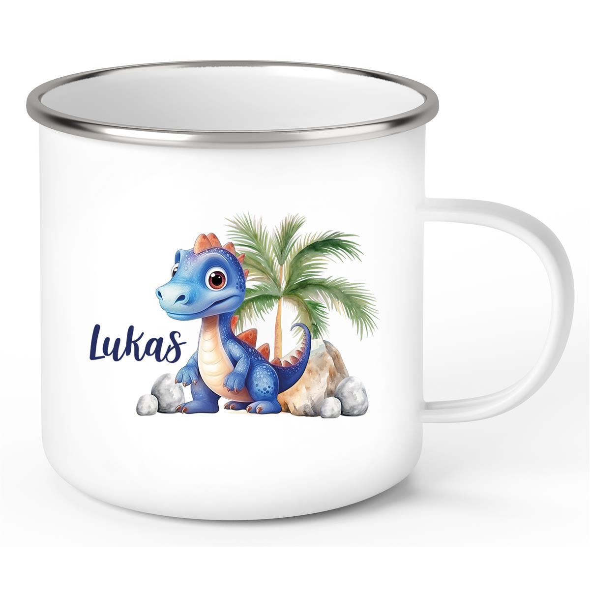 Tasse Wunschname Dino 8 Emaille Kinderbecher
