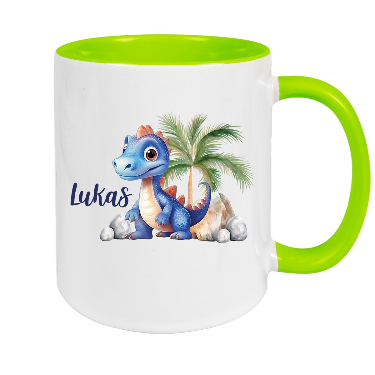 Tasse Dino 8 Wunschname Keramik Kinderbecher Personalisiert versch. Farben