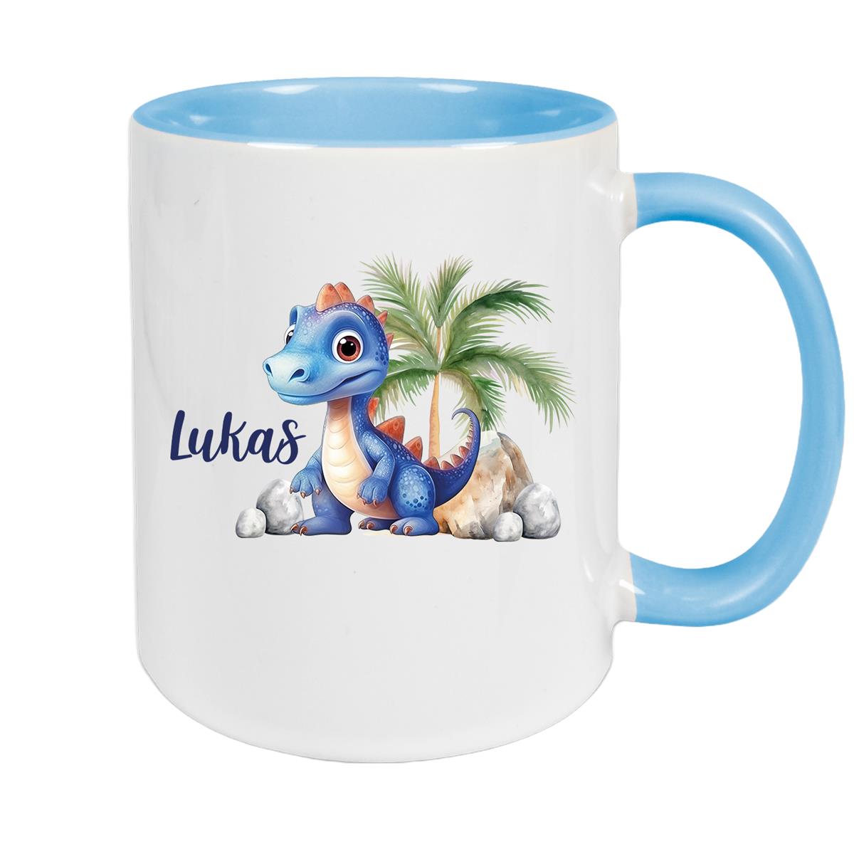Tasse Dino 8 Wunschname Keramik Kinderbecher Personalisiert versch. Farben