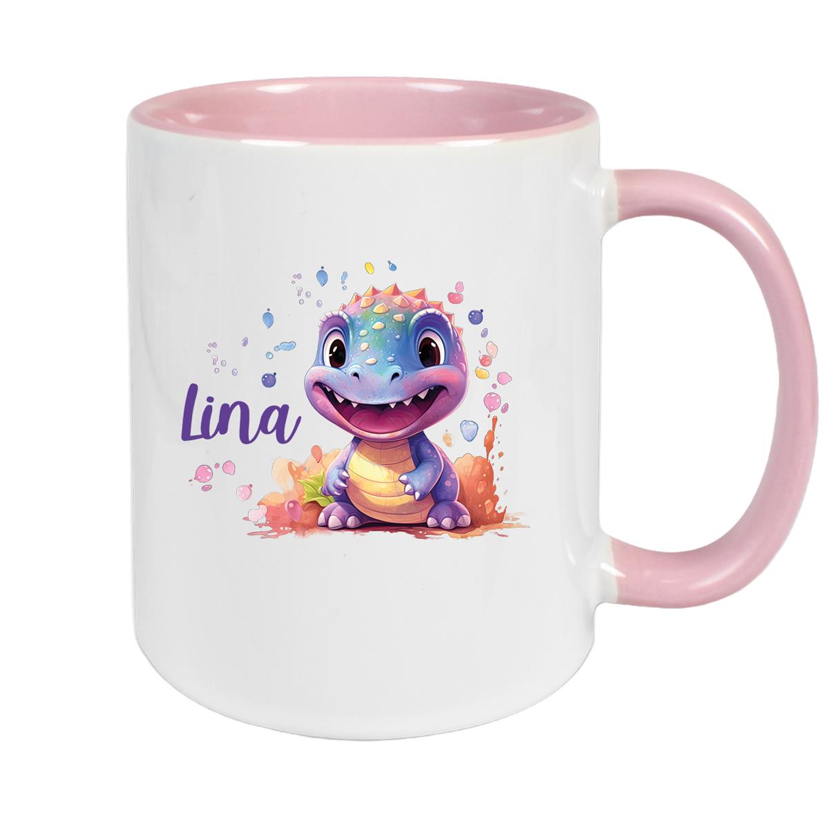 Tasse Dino 9 Wunschname Keramik Kinderbecher Personalisiert versch. Farben