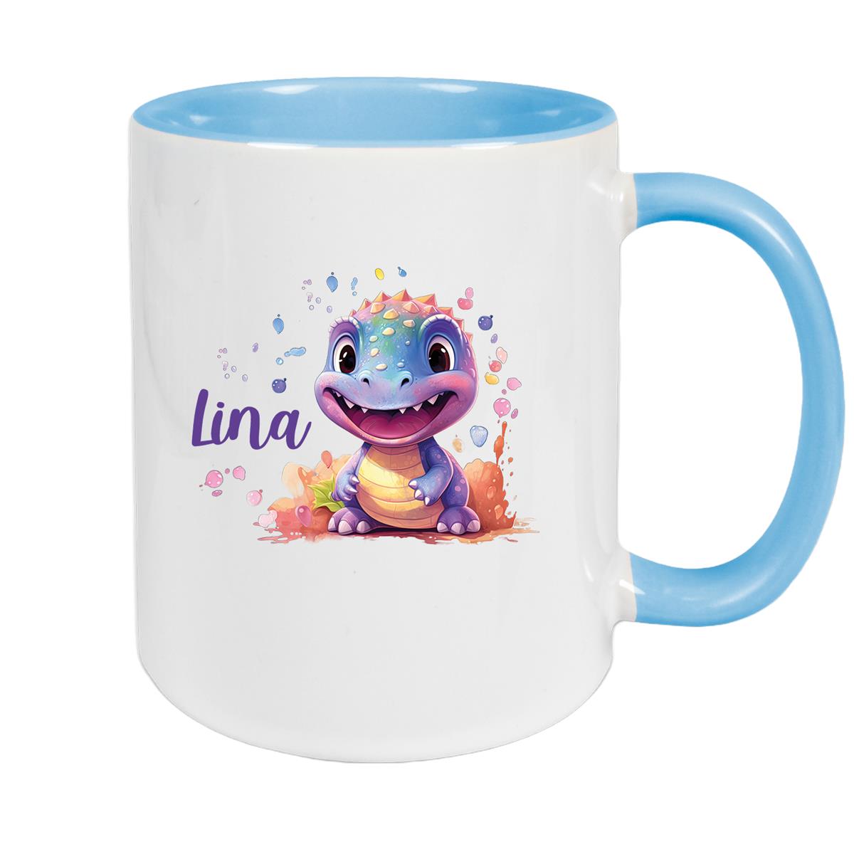 Tasse Dino 9 Wunschname Keramik Kinderbecher Personalisiert versch. Farben