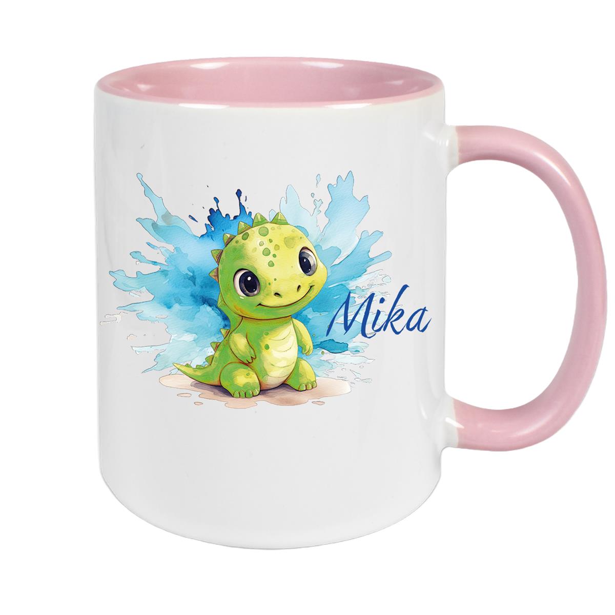 Tasse Dino 12 Wunschname Keramik Kinderbecher Personalisiert versch. Farben