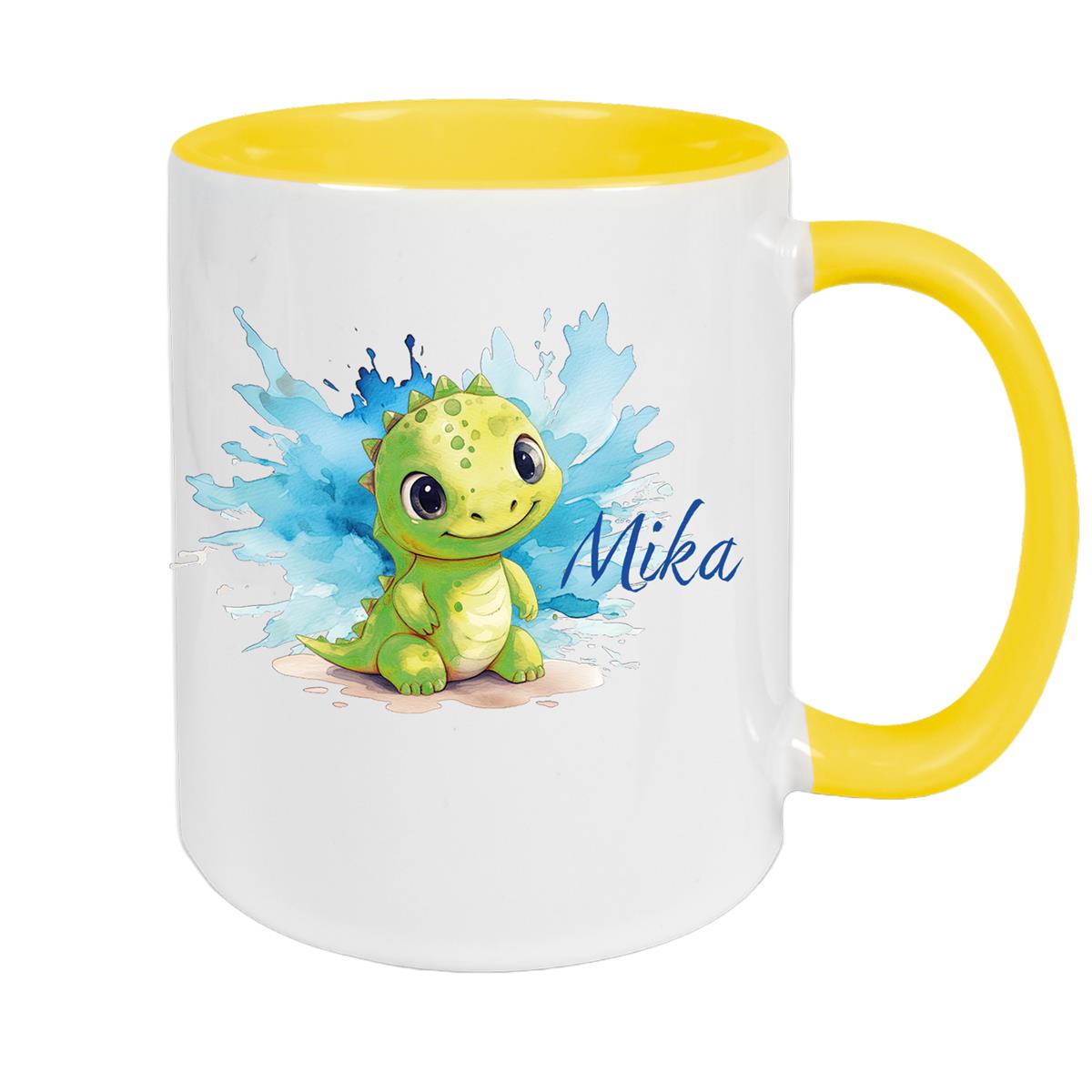 Tasse Dino 12 Wunschname Keramik Kinderbecher Personalisiert versch. Farben