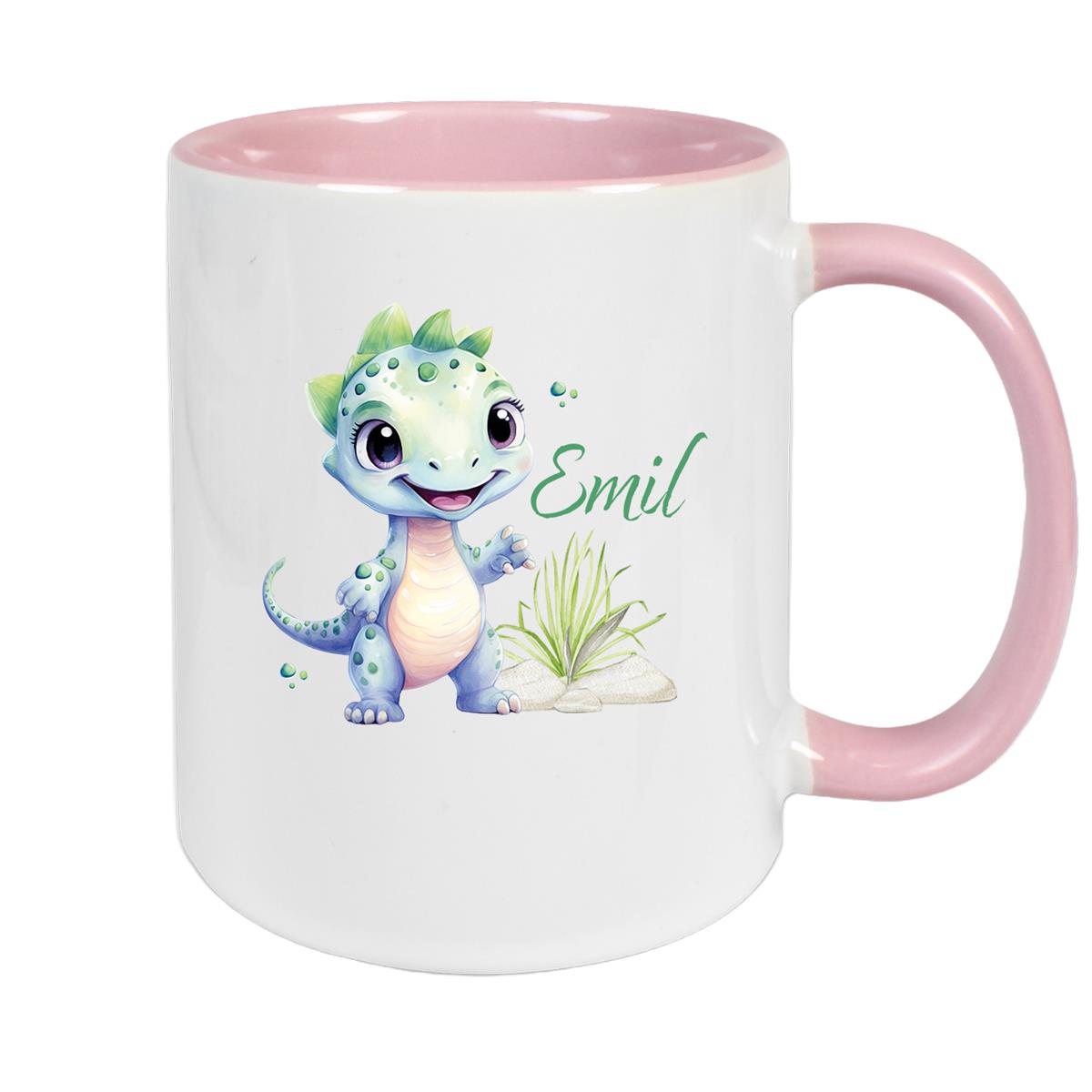 Tasse Dino 14 Wunschname Keramik Kinderbecher Personalisiert versch. Farben