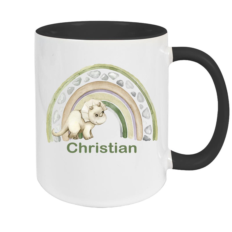 Tasse Wunschname Regenbogen-Dino Keramik Kinderbecher versch. Farben