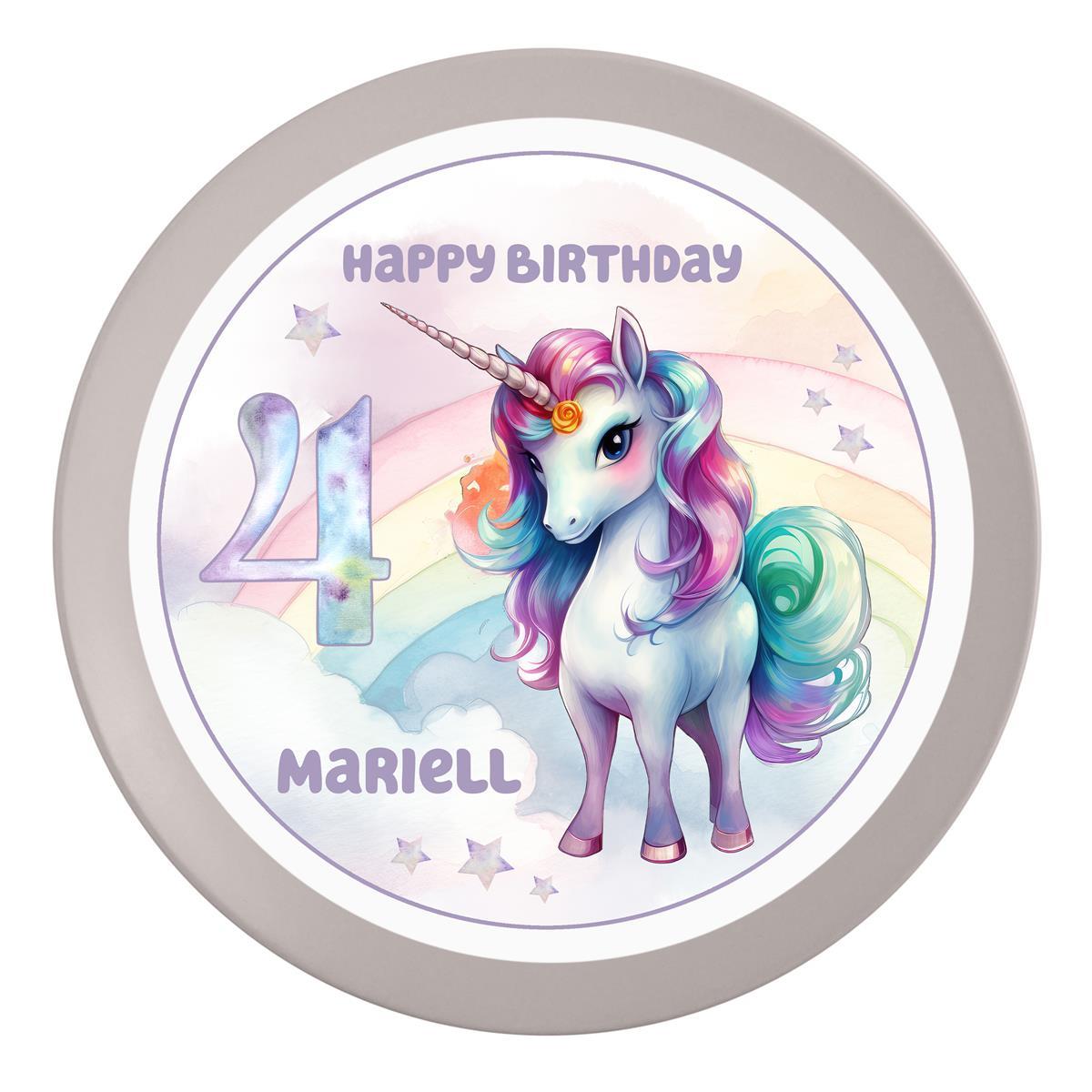 Tortenaufleger Geburtstag Einhorn 4 Name & Zahl (20cm) Fondant Papier