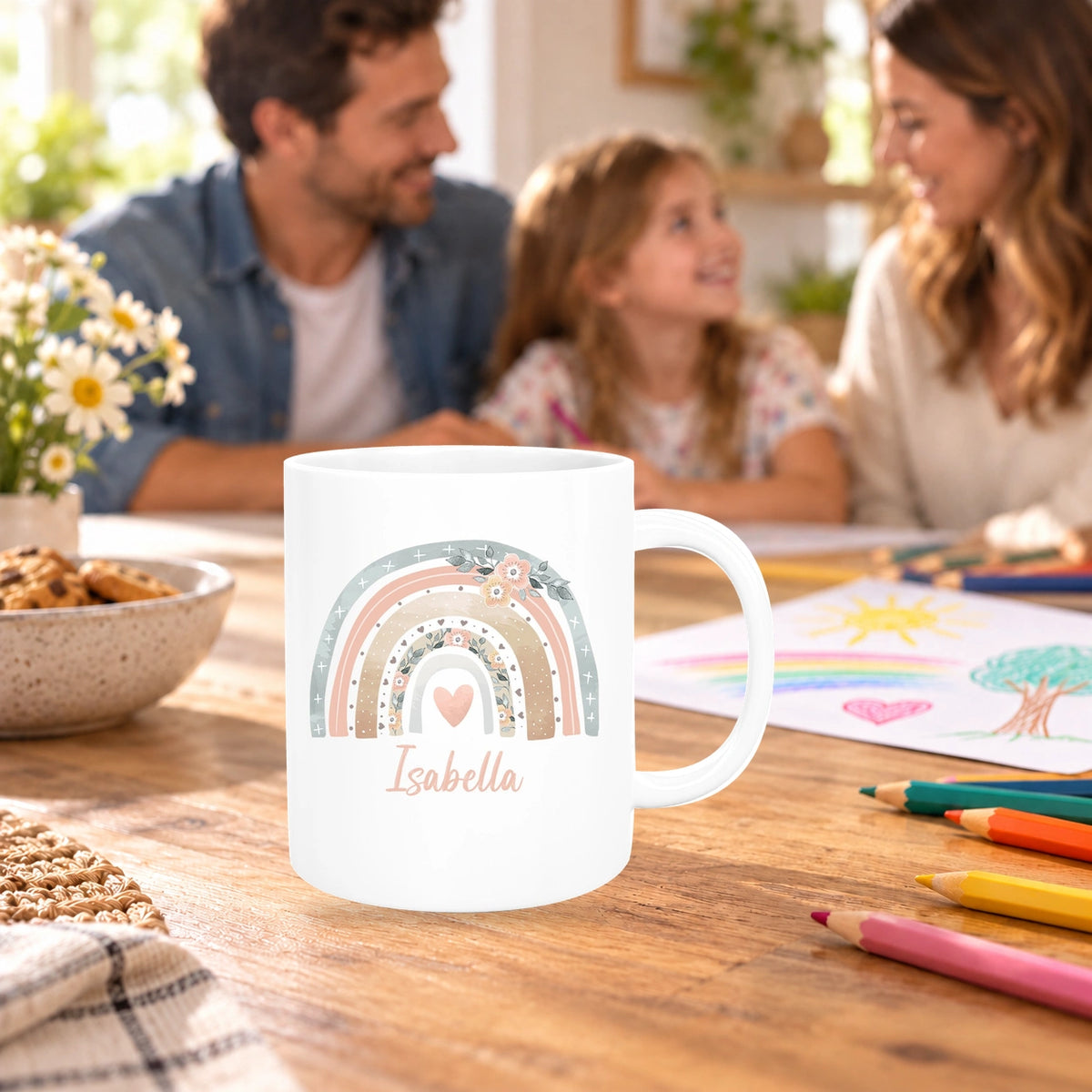 MUCKKI-PRO:8b662e0bdd5b0d3b399a7f666b81640e64f778792d6fb03246fb279ac1c81ff8:Tasse Wunschname Regenbogen 7 Keramik Kinderbecher versch. Farben