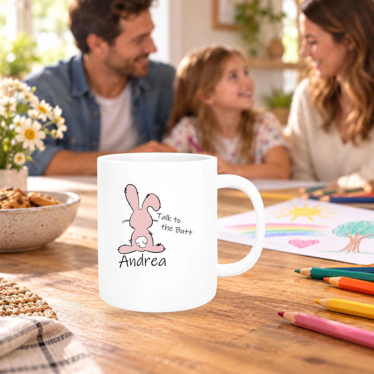 Tasse Ostern - Hase Talk to the Butt Wunschnamen Keramik personalisiert versch. Farben