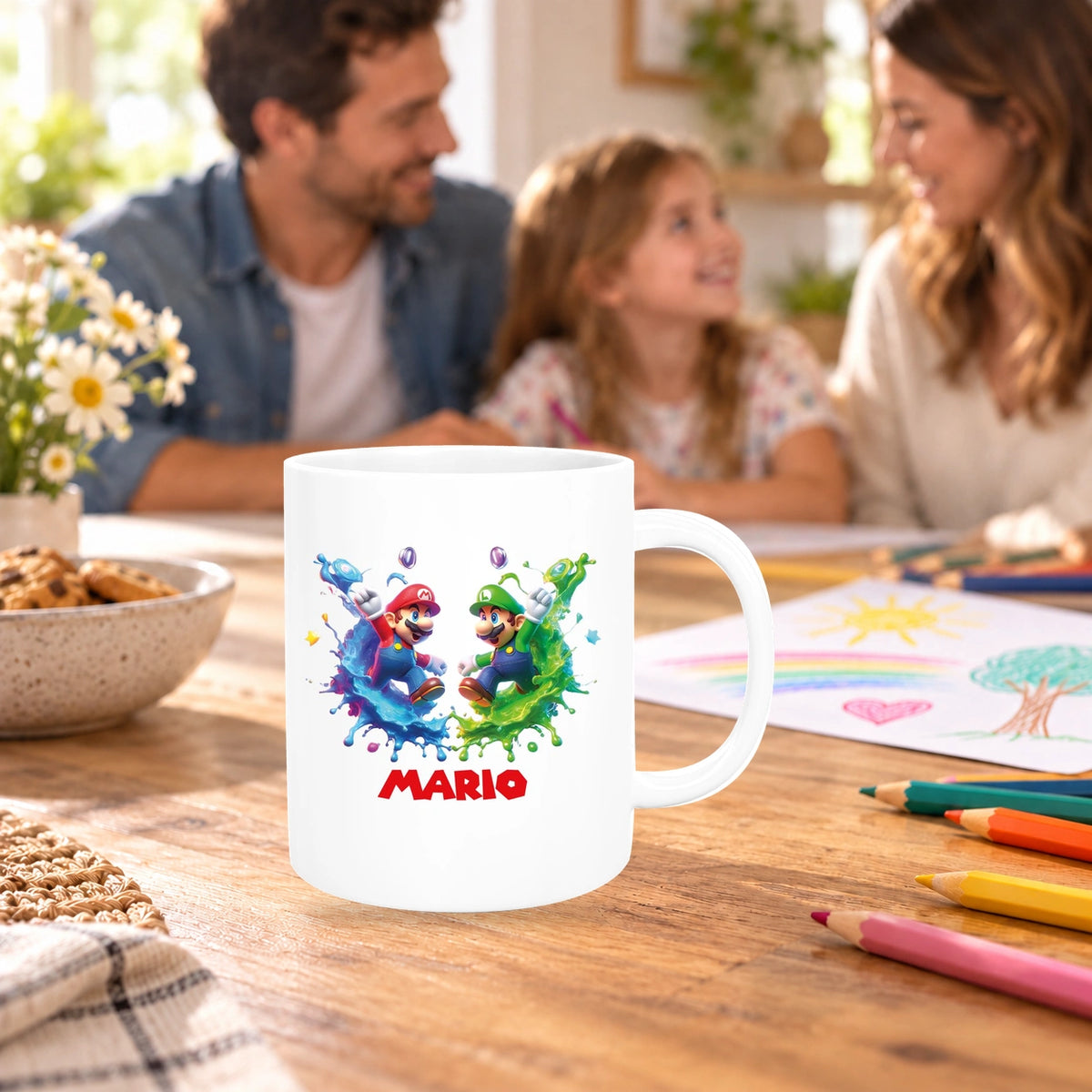 Tasse Wunschname Super-Mario 7 Keramik Kinderbecher personalisiert versch. Farben