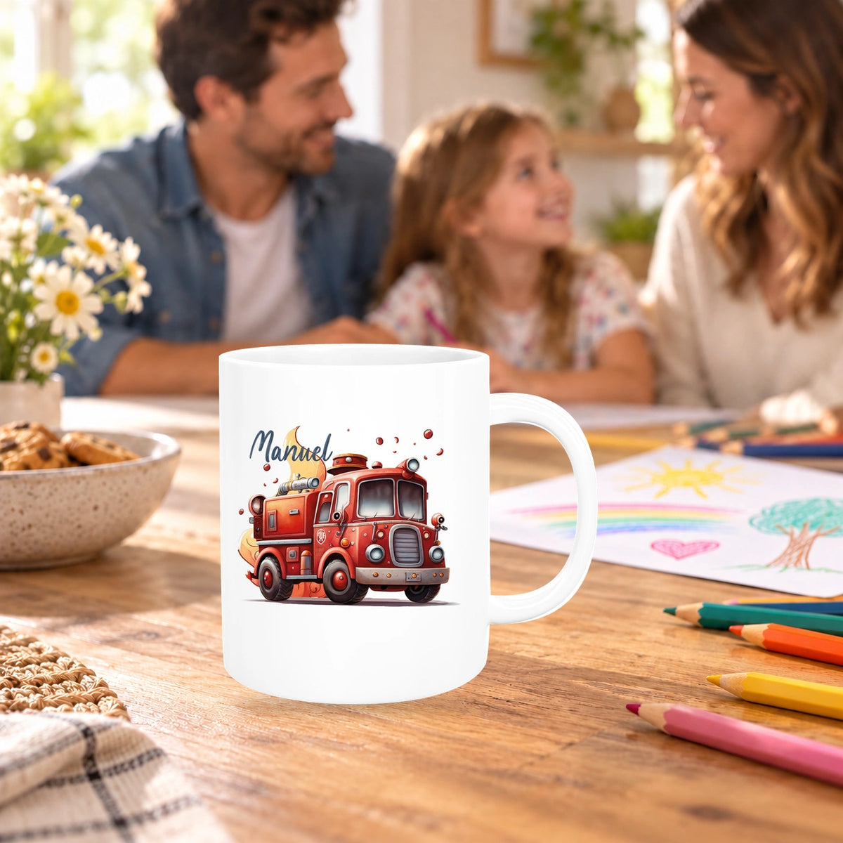 Tasse Wunschname Feuerwehr 1 Keramik Kinderbecher versch. Farben