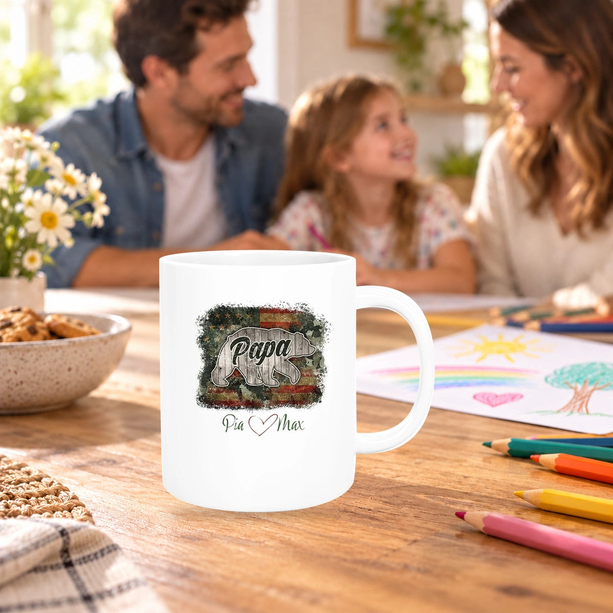 Tasse Vatertag 7 Papa "Bär" Wunschnamen Keramik Personalisiert versch. Farben