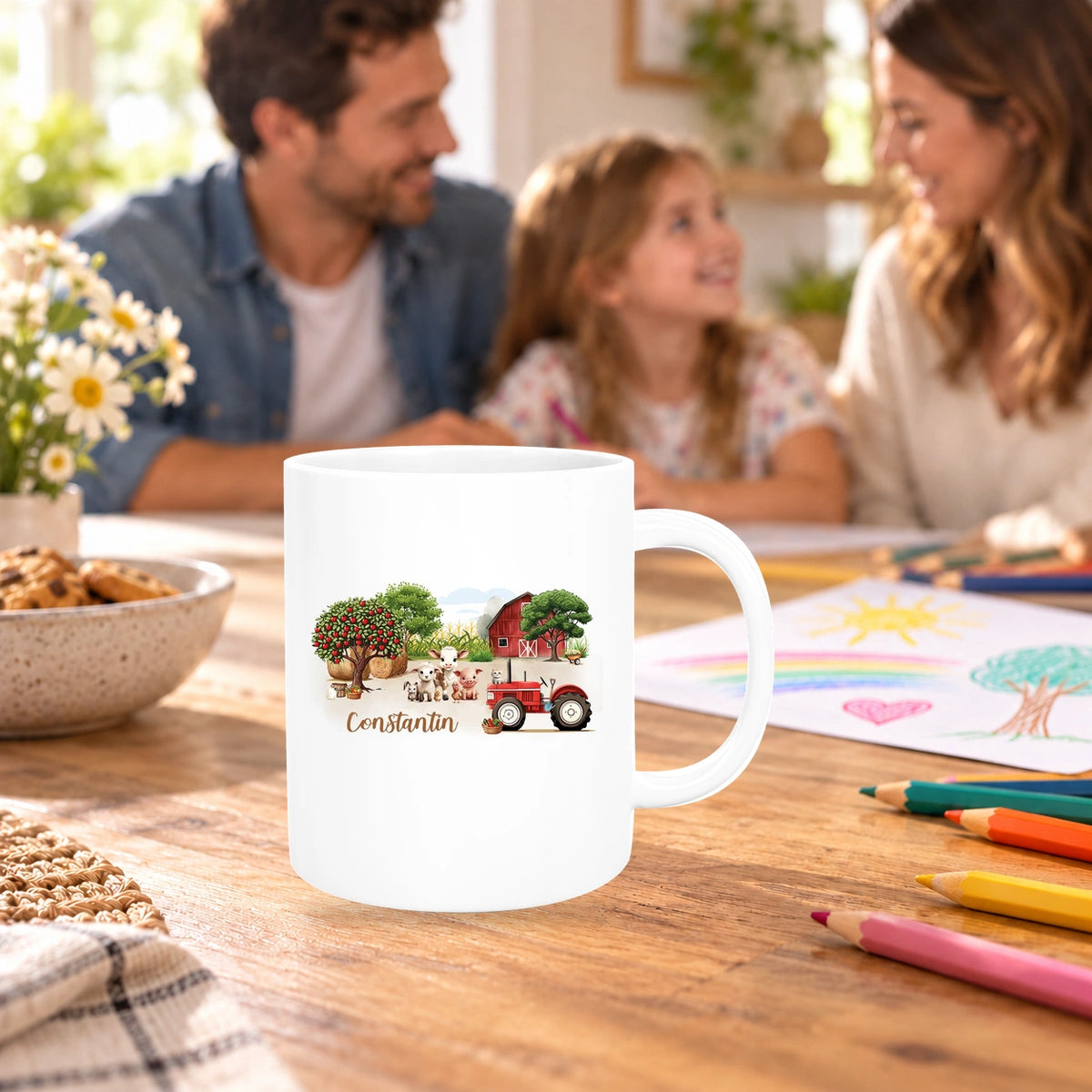 MUCKKI-PRO:cf21bb7457353d708f9456898ecebe8f859146224879f49ce016f762462beda9:Tasse Wunschname Bauernhof 1 Keramik Kinderbecher personalisiert versch. Farben