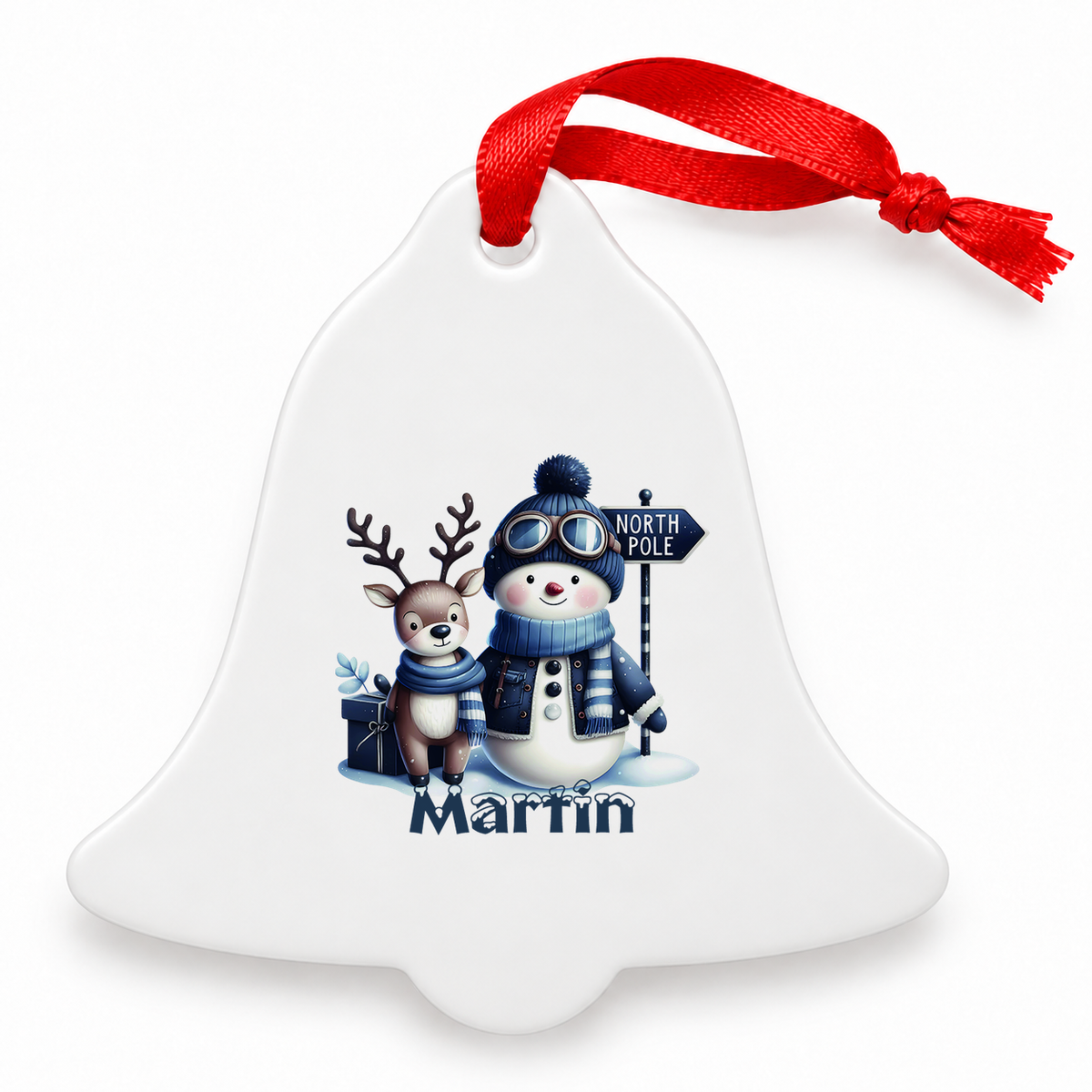 Weihnachtsanhänger personalisiert Schneemann 5 mit Wunschnamen – Rund, Stern, Herz oder Glocke