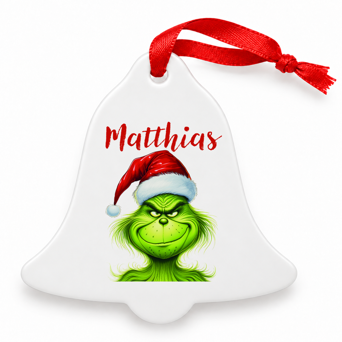 MUCKKI-PRO:7fe6f3b12d6e93af149168520c7f014de09139d7f8315584ad377fe0ddb006c3:Weihnachtsanhänger personalisiert Grinch 3 mit Wunschnamen – Rund, Stern, Herz oder Glocke