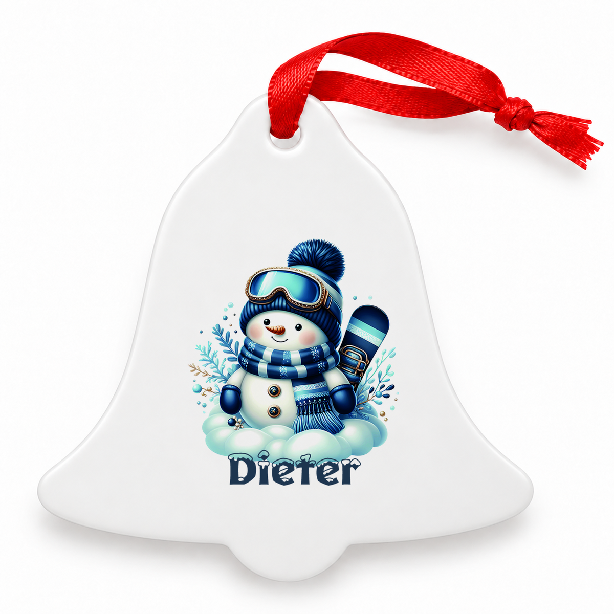 Weihnachtsanhänger personalisiert Schneemann 6 mit Wunschnamen – Rund, Stern, Herz oder Glocke
