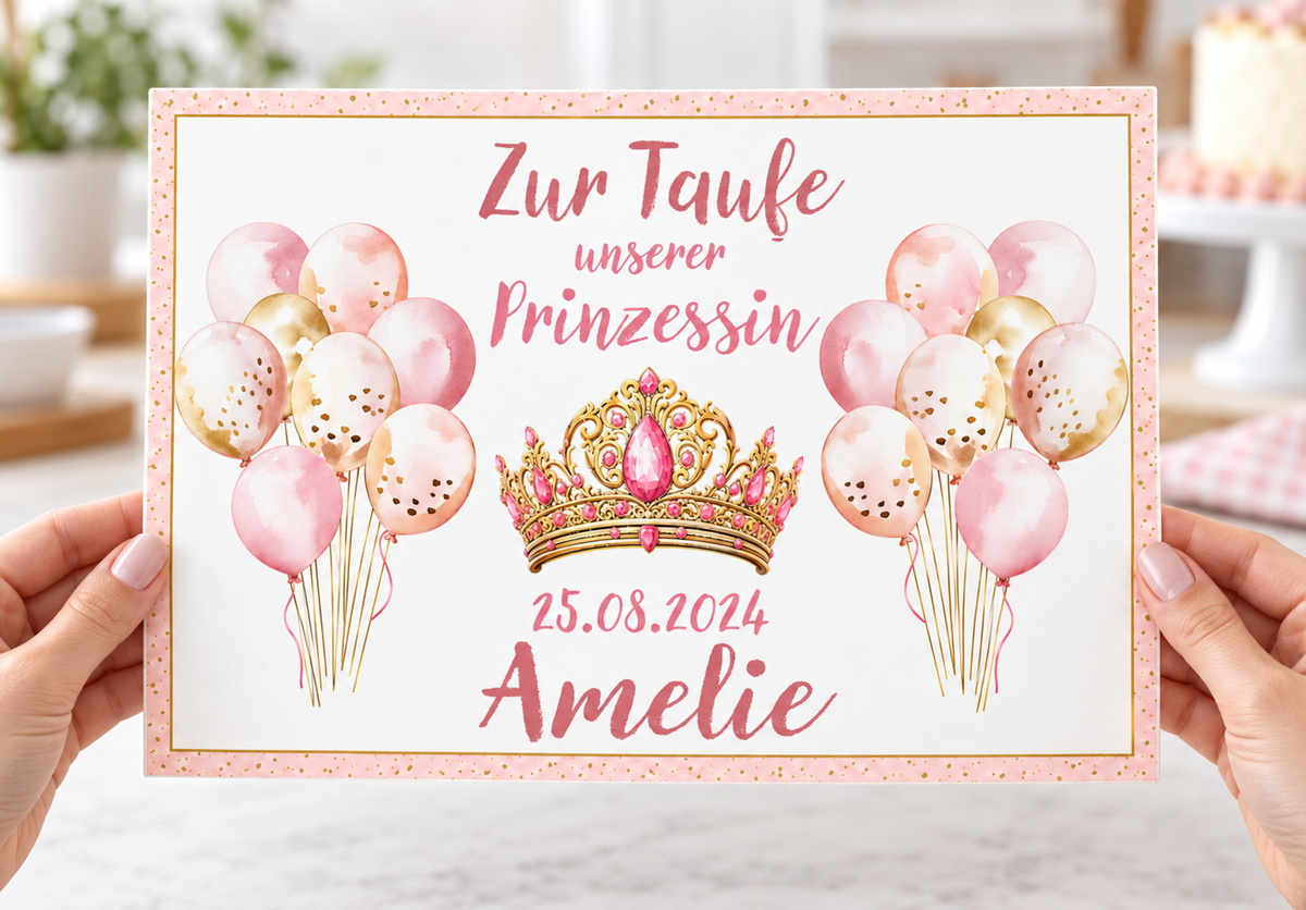 Tortenaufleger Taufe Prinzessin 1 Name & Datum – versch. Formen