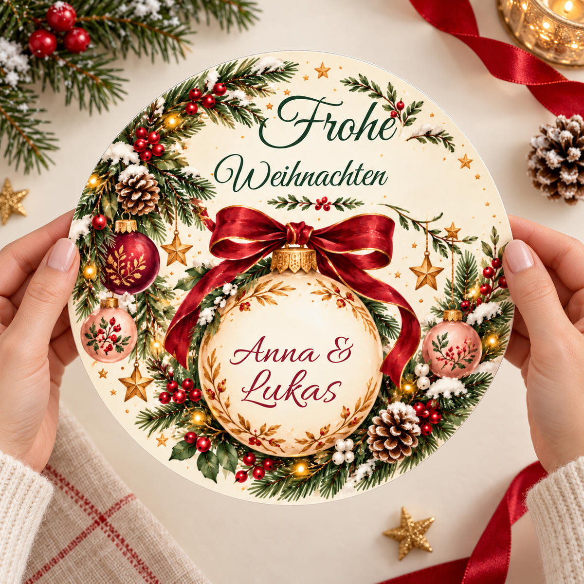 Tortenaufleger Weihnachten Weihnachtskugel – personalisiert mit Wunschnamen – versch. Formen