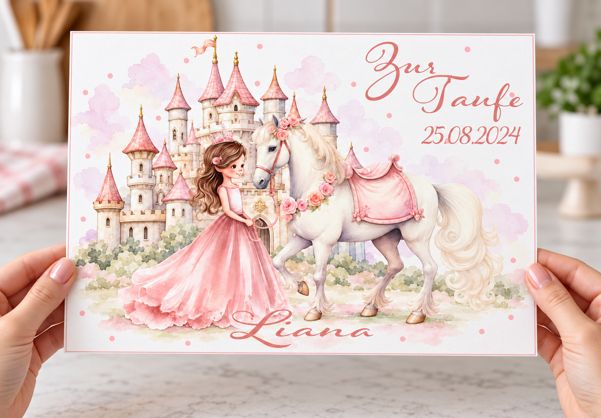 Tortenaufleger Taufe Prinzessin 2 Name & Datum – versch. Formen