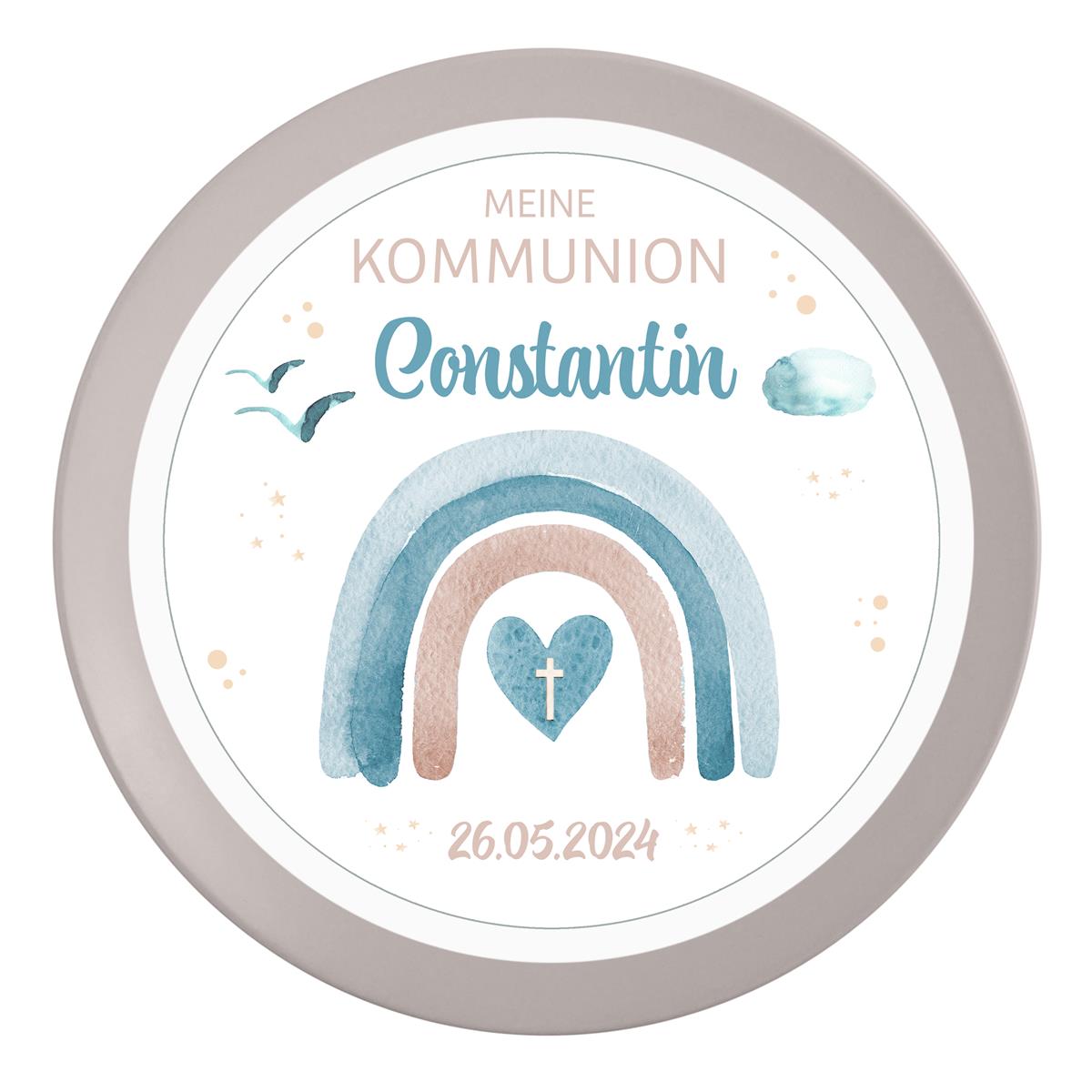 Tortenaufleger Kommunion Regenbogen 2 Name & Datum (20cm)