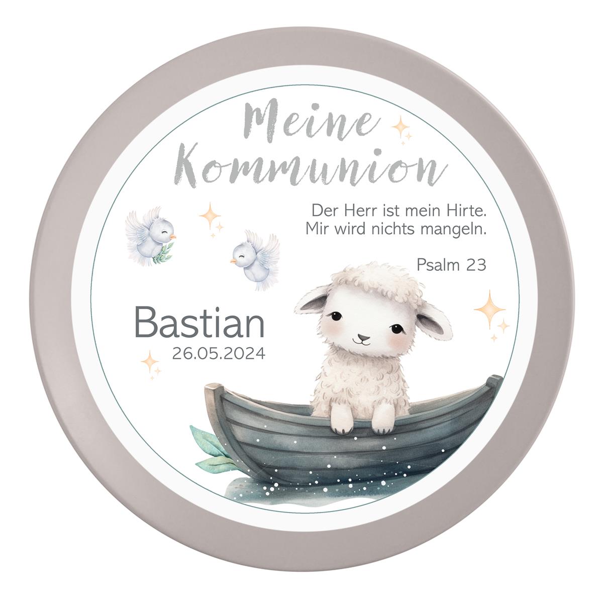 Tortenaufleger Kommunion Schaf 1 Name & Datum (20cm)