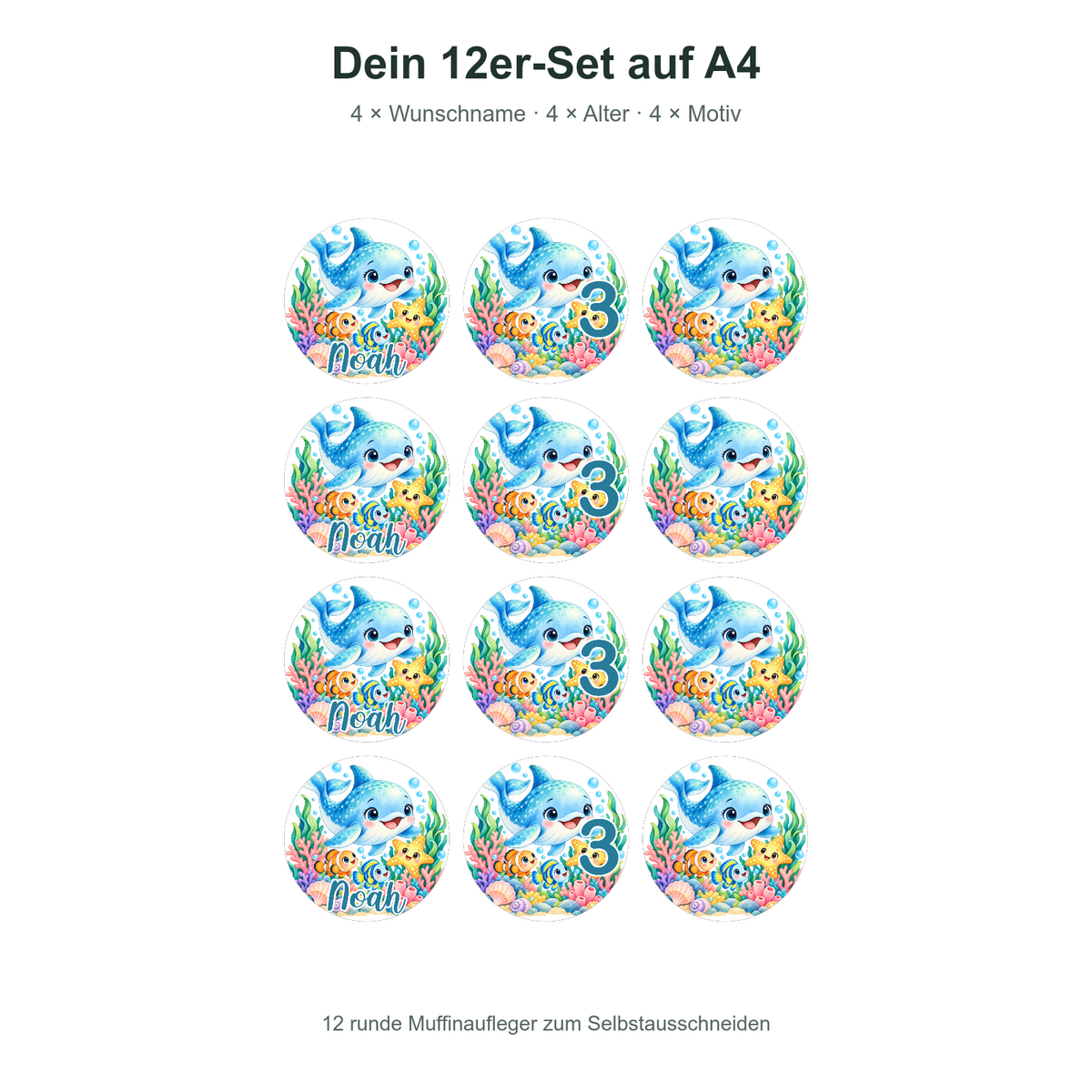 MUCKKI-PRO:f0337d741459c1b5c8f4e162d532494367920fcd46992fa632af42ee24809e95:Muffinaufleger Geburtstag Delfin 1 – versch. Formen mit Name