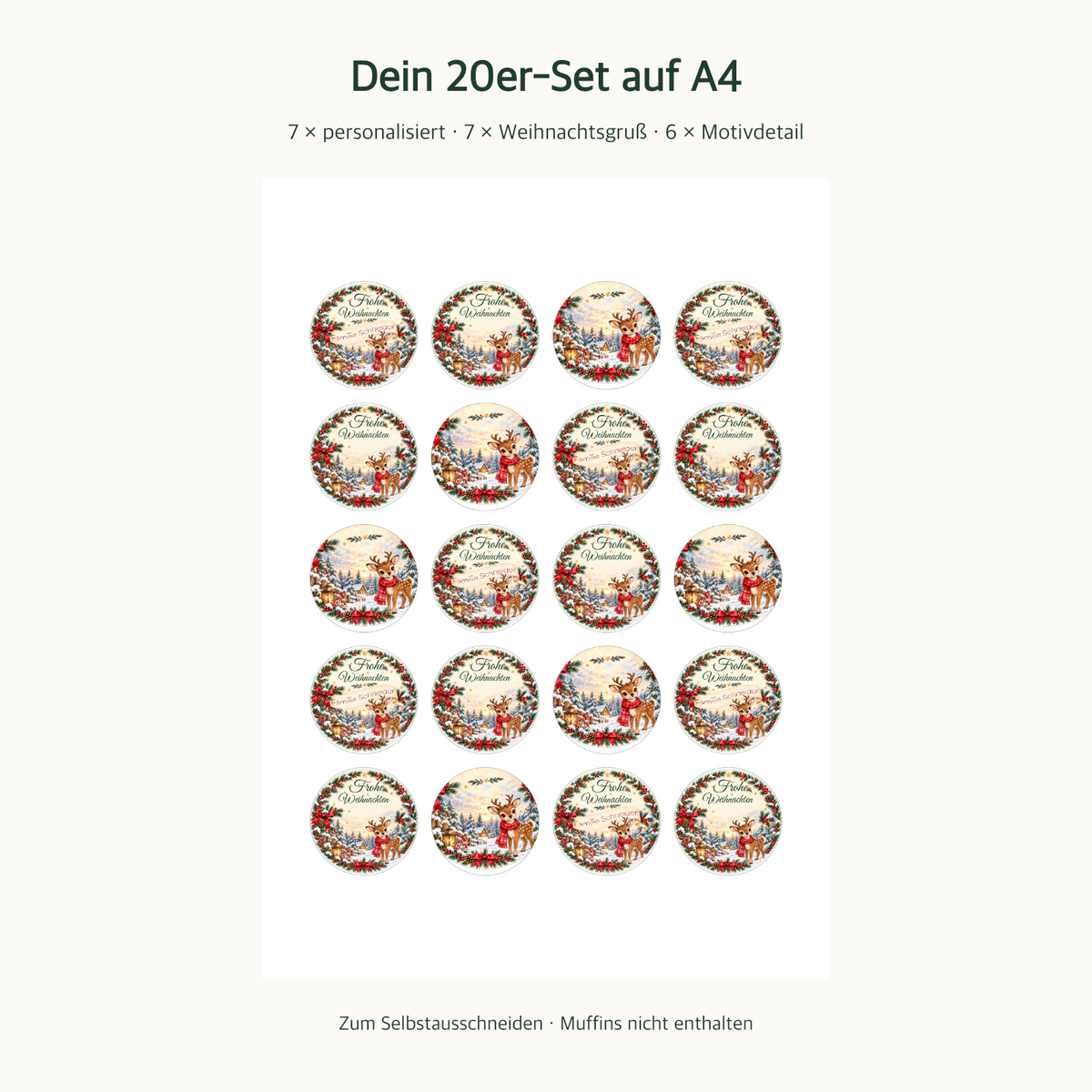MUCKKI-PRO:eae6cef726b117db4986ccdd645c8eda2eff8241b73c6b80e7411f5b8b0ee0b8:Muffinaufleger Weihnachten Rentier – personalisiert mit Familienname – 4 cm oder 6 cm