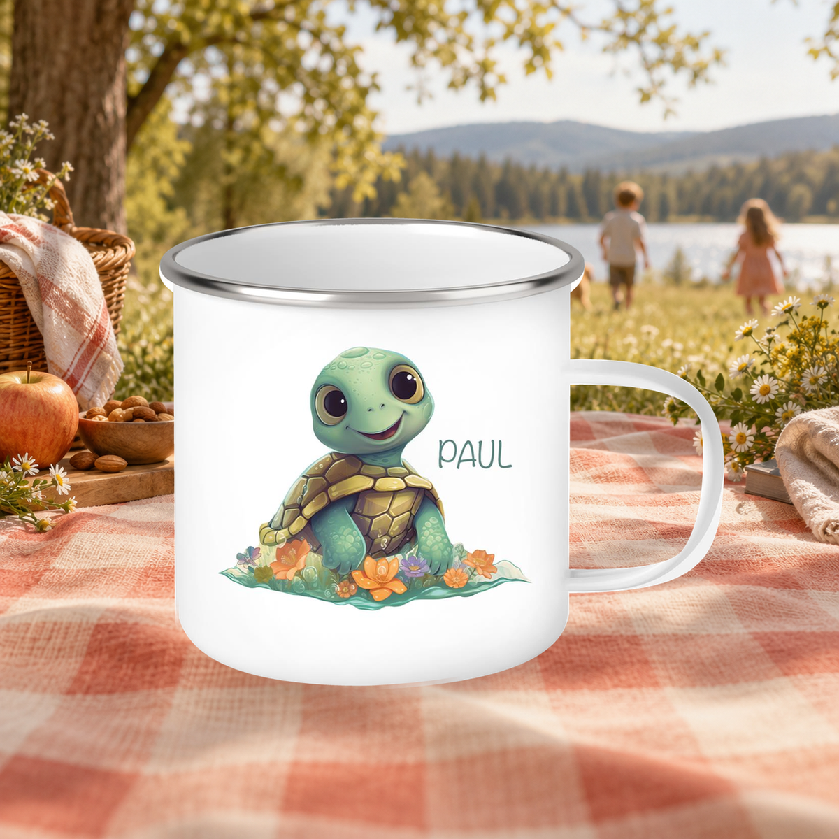 MUCKKI-PRO:4e9a7b92c962525d9638e4cb9306d88037ec5b85453277b0f5e51fc15be3fbab:Tasse Wunschname Schildkröte 1 Emaille Kinderbecher personalisiert
