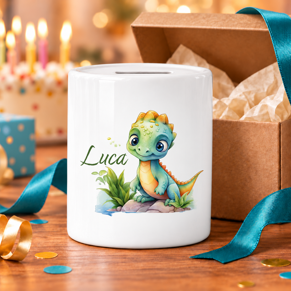 MUCKKI-PRO:e6853f415573354fd6bc31510a23c4fd258c898f741c38706976e188a7b4ce13:Spardose mit Wunschname Dino 11 personalisiert
