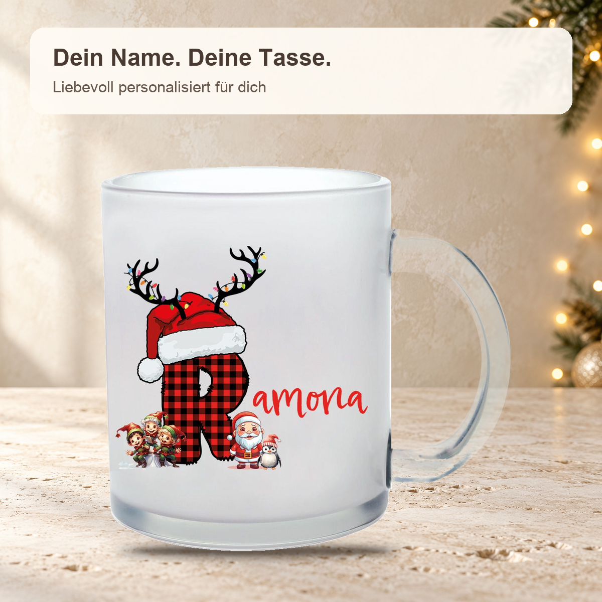 MUCKKI-PRO:a3e7b60e7468ff529c8ffa39db5728f02d0f5ca8b72d9287ae77cbc474450c97:Milchglastasse Wunschname Weihnachten Buchstabe Glas Kinderbecher