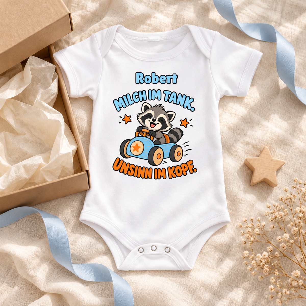 Personalisierter Babybody „Milch im Tank“ mit deinem Wunschnamen