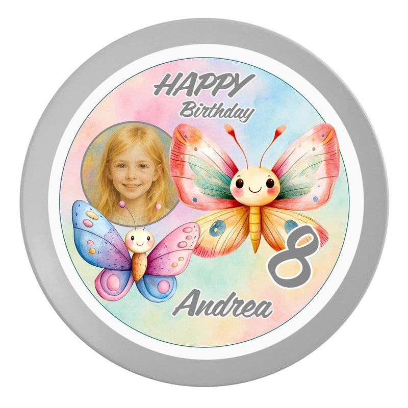 Tortenaufleger Geburtstag Schmetterling 3 mit Bild Name & Zahl (20cm) Fondant Papier