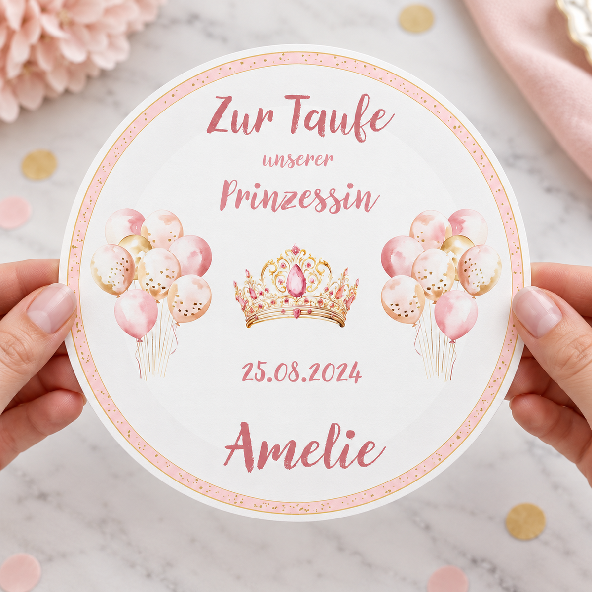 MUCKKI-PRO:dd7162c3cfd3b8ca59788b9461d5048cb6f48784ab77f9e127123c2cace5b746:Tortenaufleger Taufe Prinzessin 1 Name & Datum (20cm)
