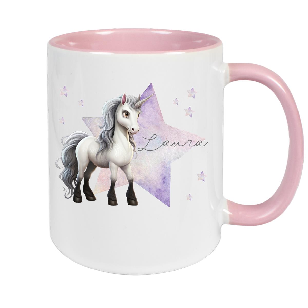 Tasse Wunschname Einhorn Stern 1 Keramik Kinderbecher versch. Farben