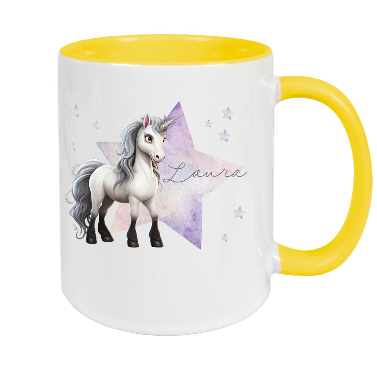 Tasse Wunschname Einhorn Stern 1 Keramik Kinderbecher versch. Farben