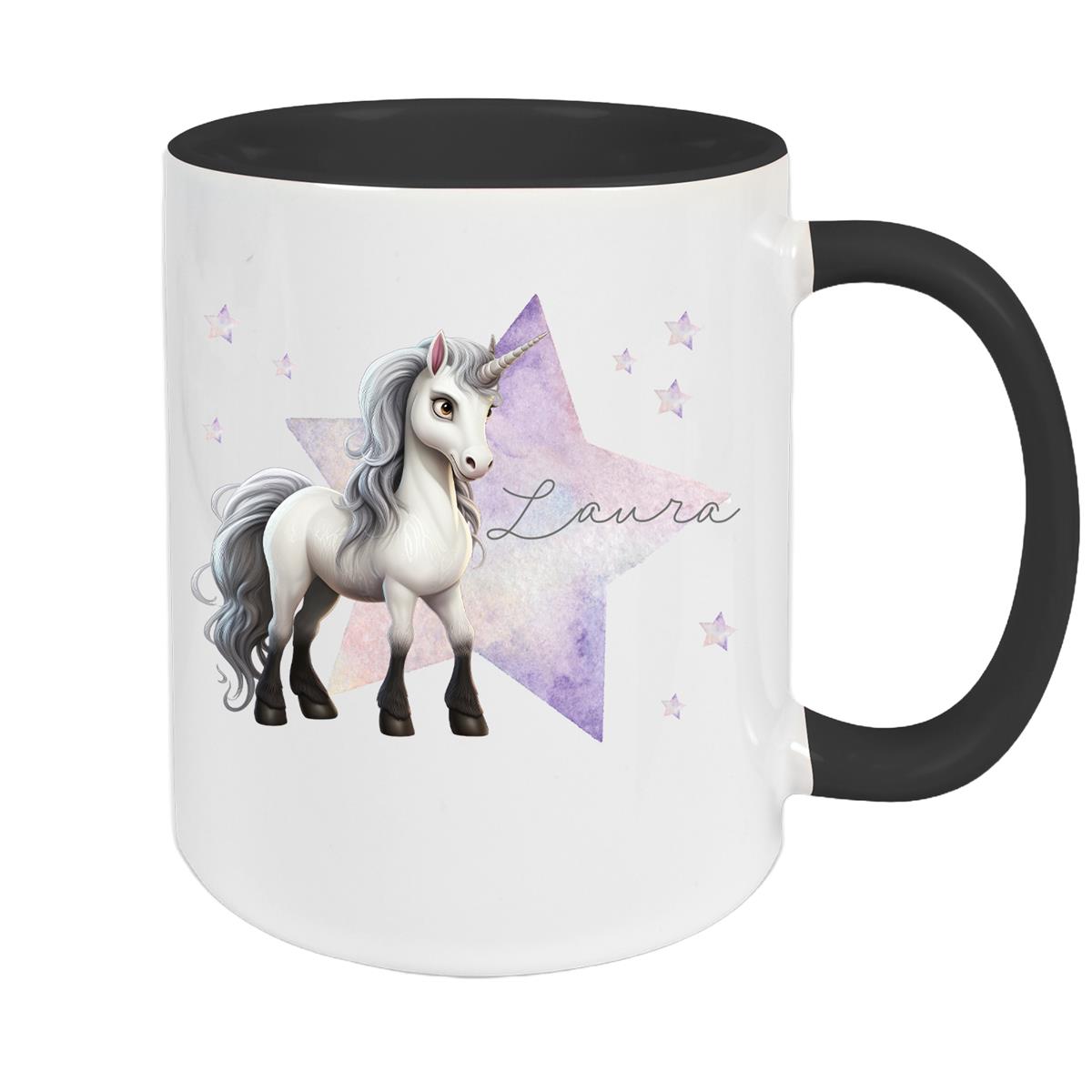 Tasse Wunschname Einhorn Stern 1 Keramik Kinderbecher versch. Farben