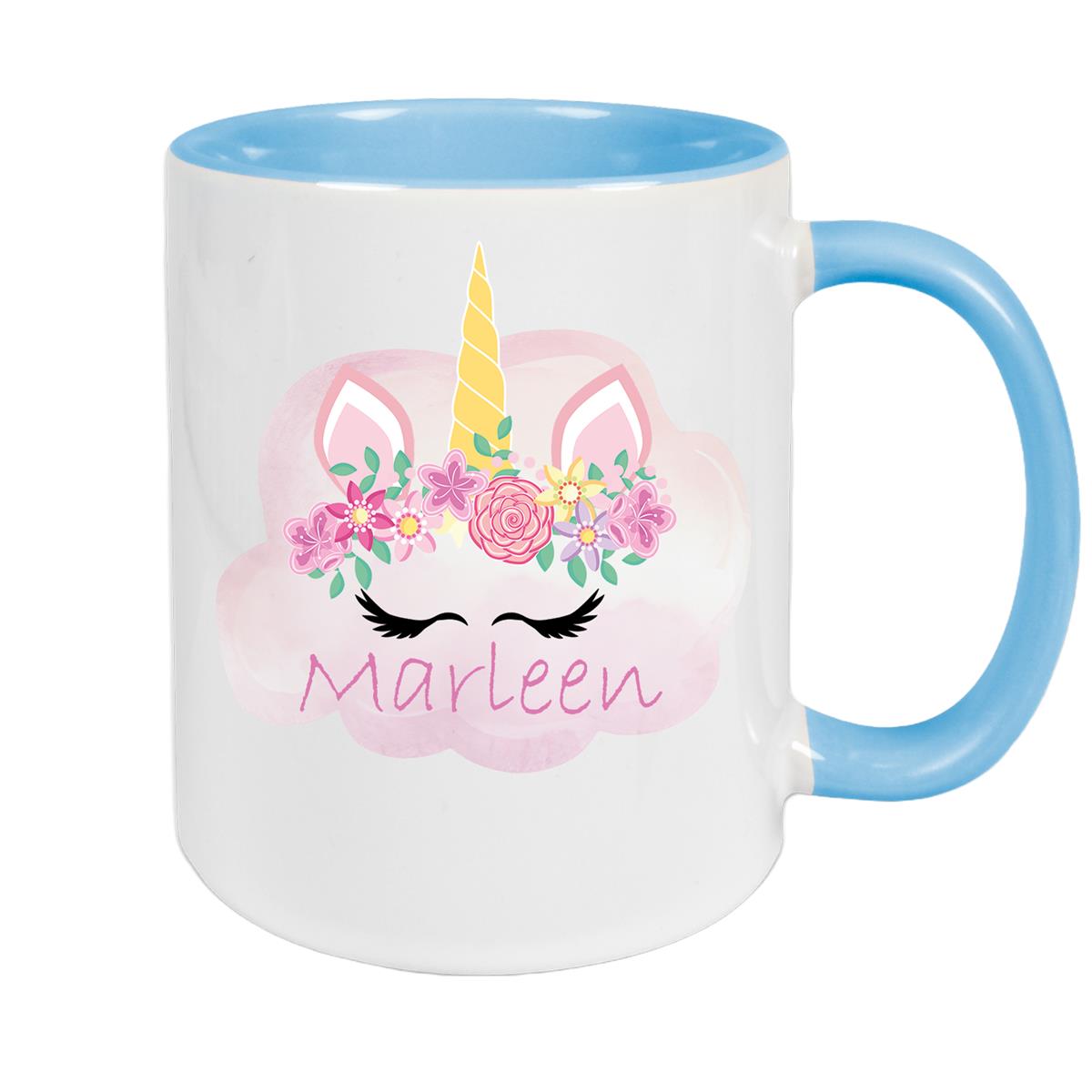 Tasse Einhorn 5 Wunschname Keramik Kinderbecher personalisiert versch. Farben