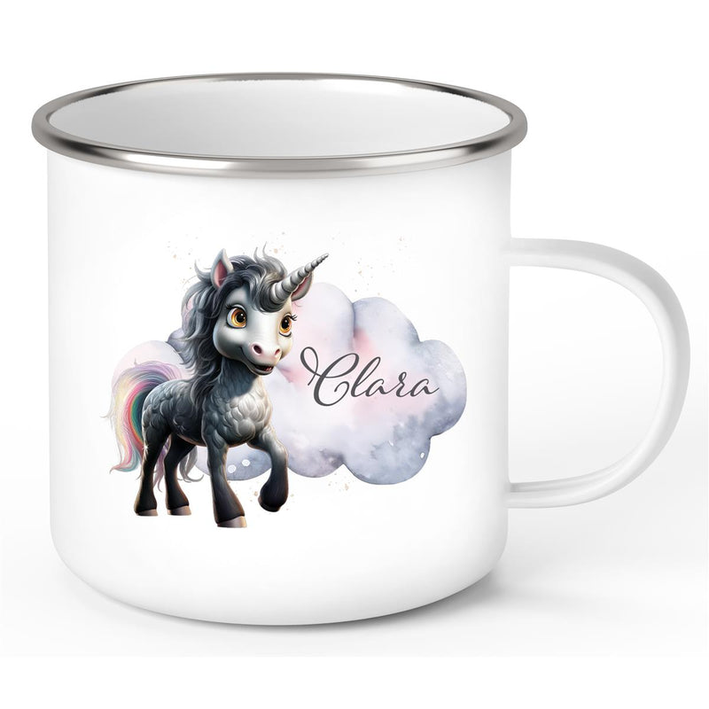 Tasse Einhorn 7 Wunschname Emaille Kinderbecher personalisiert