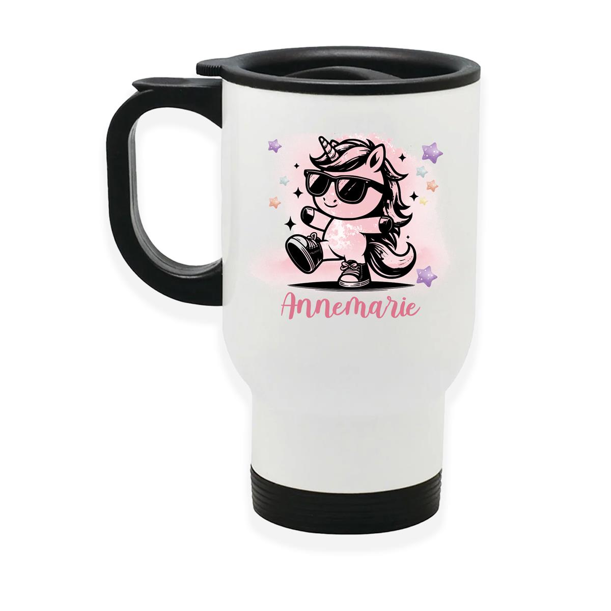 Edelstahl-Thermobecher mit Deckel Einhorn 11 weiß