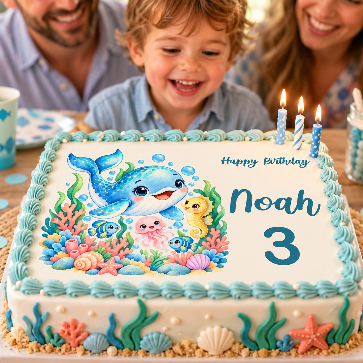 MUCKKI-PRO:2fcce6eb43b92113bb63963b1e0226ad333699054f92e8be5a16091481b32cd7:Tortenaufleger Geburtstag Delfin 2 – versch. Formen mit Name