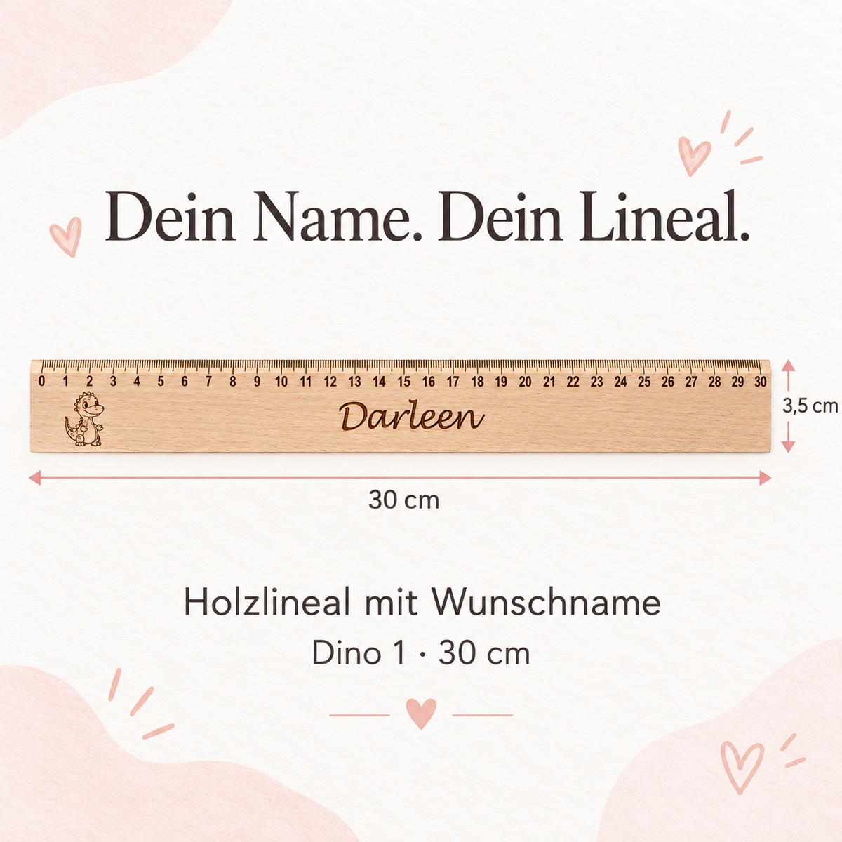 Lineal Holz personalisiert Dino 1, 30cm